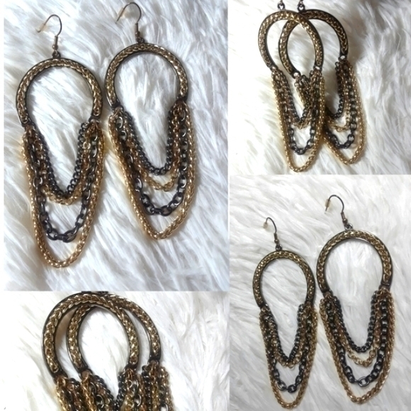 Vintage Horseshoe Rope Chains Dangle Earrings - Picture 1 of 4